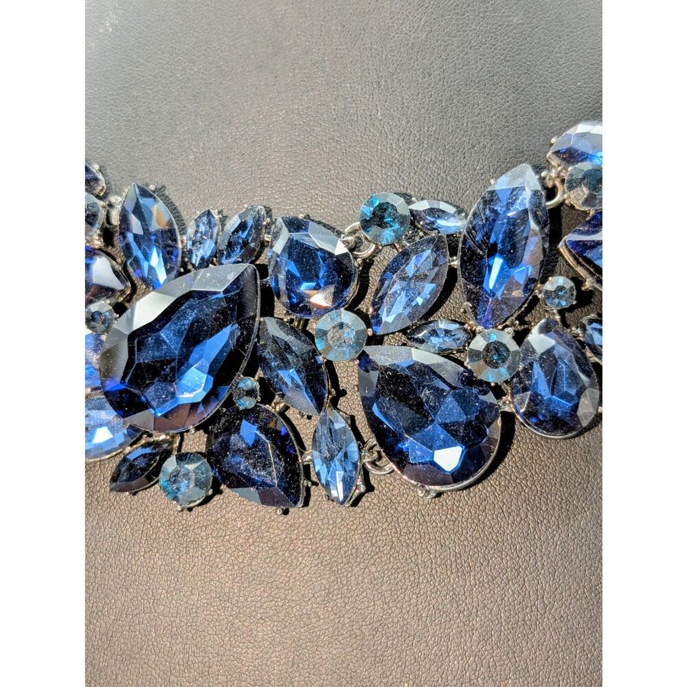 Large Blue Rhinestone Statement Necklace - Picture 3 of 8